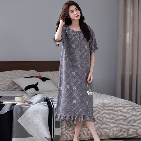 Camicia da notte in garza di cotone jacquard con motivo a quadri