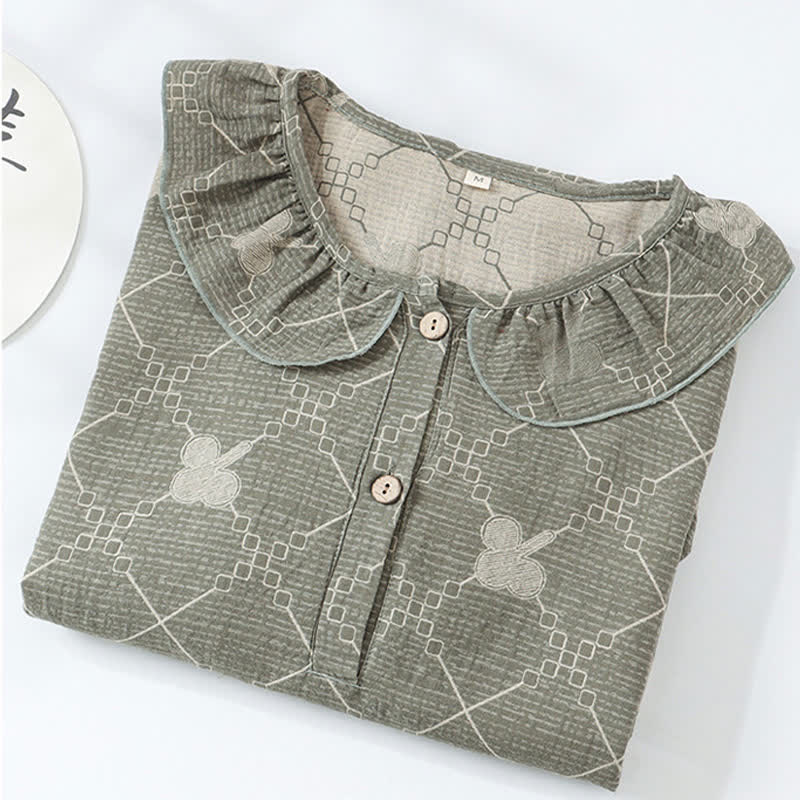 Camicia da notte in garza di cotone jacquard con motivo a quadri