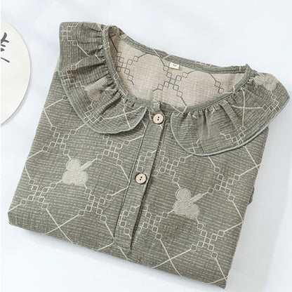 Camicia da notte in garza di cotone jacquard con motivo a quadri