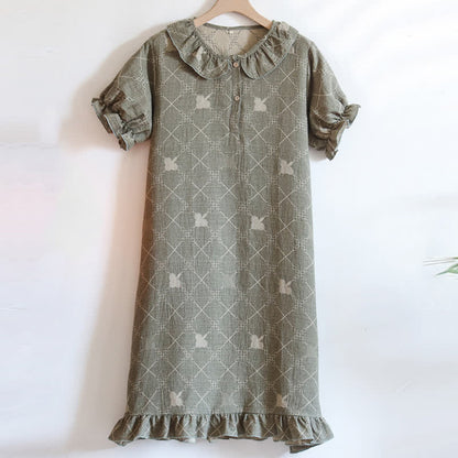 Camicia da notte in garza di cotone jacquard con motivo a quadri
