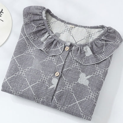 Camicia da notte in garza di cotone jacquard con motivo a quadri