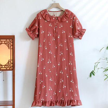 Camicia da notte in garza di cotone jacquard con stampa a tulipano