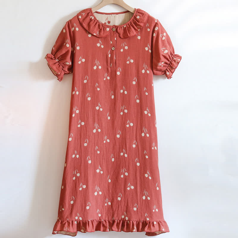 Camicia da notte in garza di cotone jacquard con stampa a tulipano