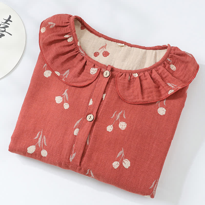 Camicia da notte in garza di cotone jacquard con stampa a tulipano