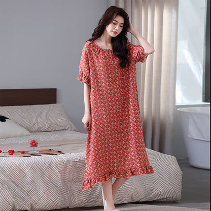 Camicia da notte retrò in garza di cotone jacquard