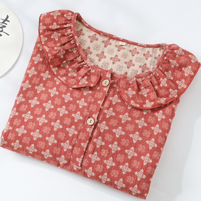 Camicia da notte retrò in garza di cotone jacquard