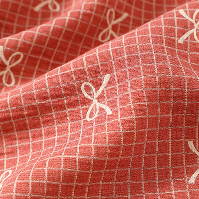 Camicia da notte in garza di cotone jacquard con stampa a fiocco