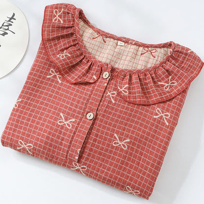 Camicia da notte in garza di cotone jacquard con stampa a fiocco