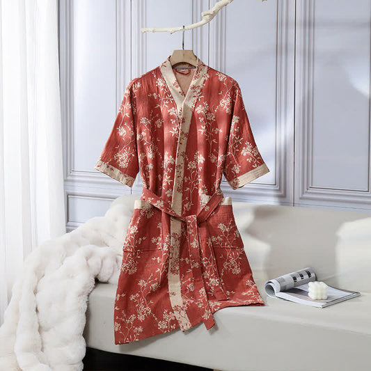 Accappatoio in garza di cotone jacquard con kimono floreale vintage