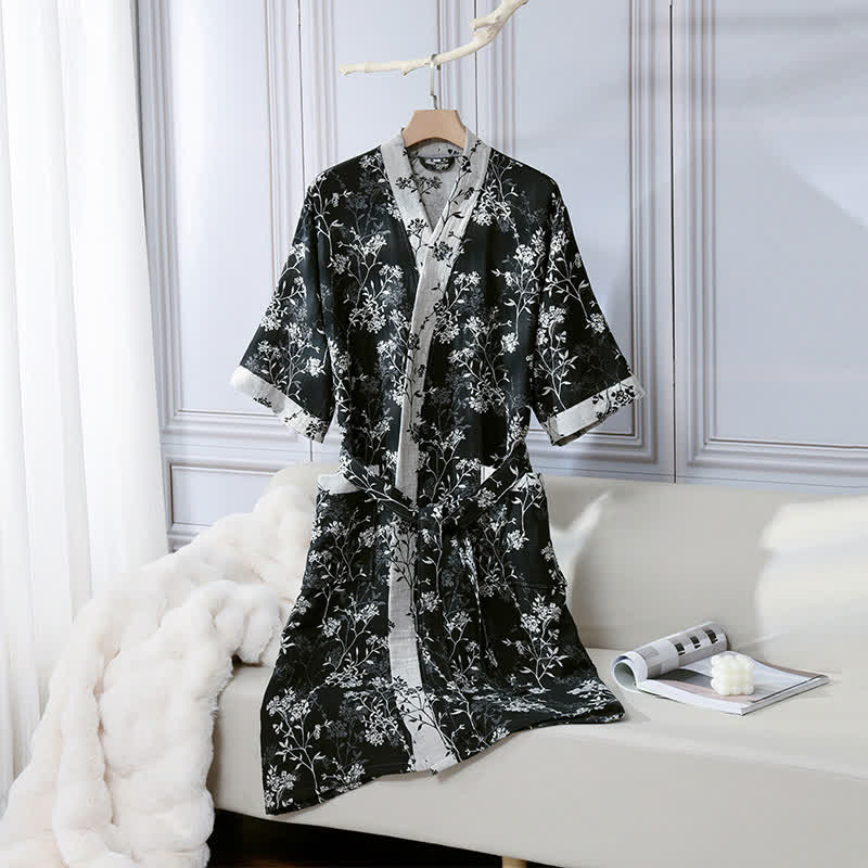 Accappatoio in garza di cotone jacquard con kimono floreale vintage
