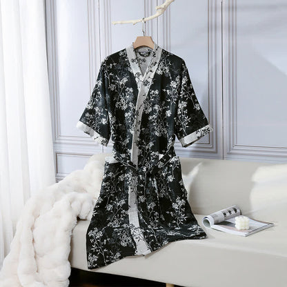 Accappatoio in garza di cotone jacquard con kimono floreale vintage