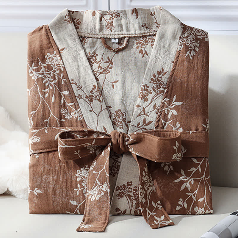 Accappatoio in garza di cotone jacquard con kimono floreale vintage