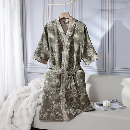 Accappatoio in garza di cotone jacquard con kimono floreale vintage