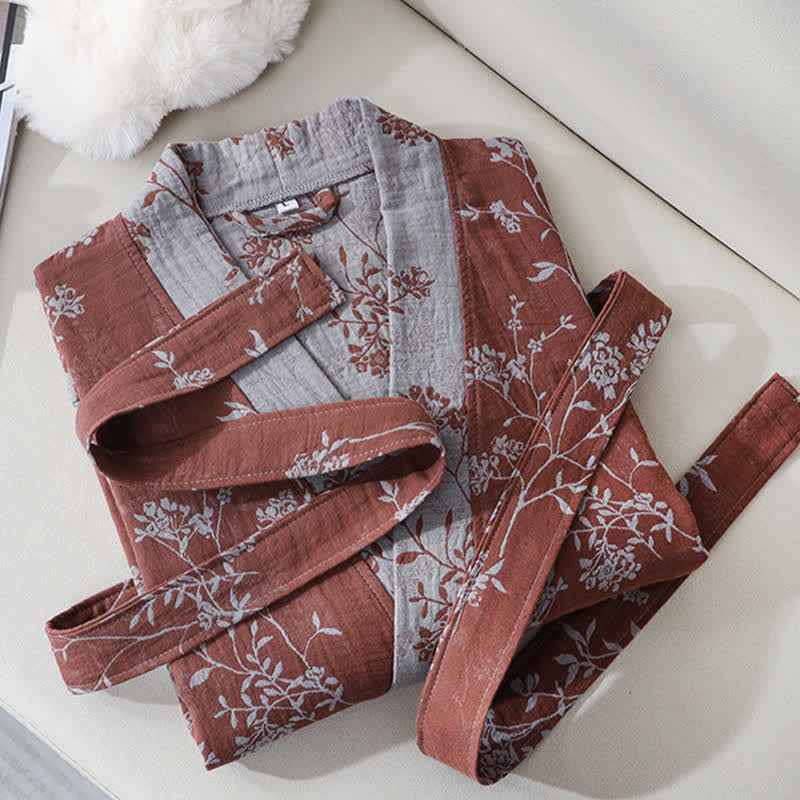 Accappatoio in garza di cotone jacquard con kimono floreale vintage
