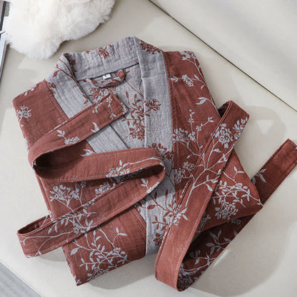 Accappatoio in garza di cotone jacquard con kimono floreale vintage