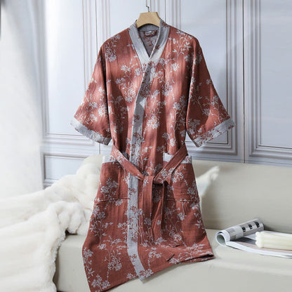 Accappatoio in garza di cotone jacquard con kimono floreale vintage