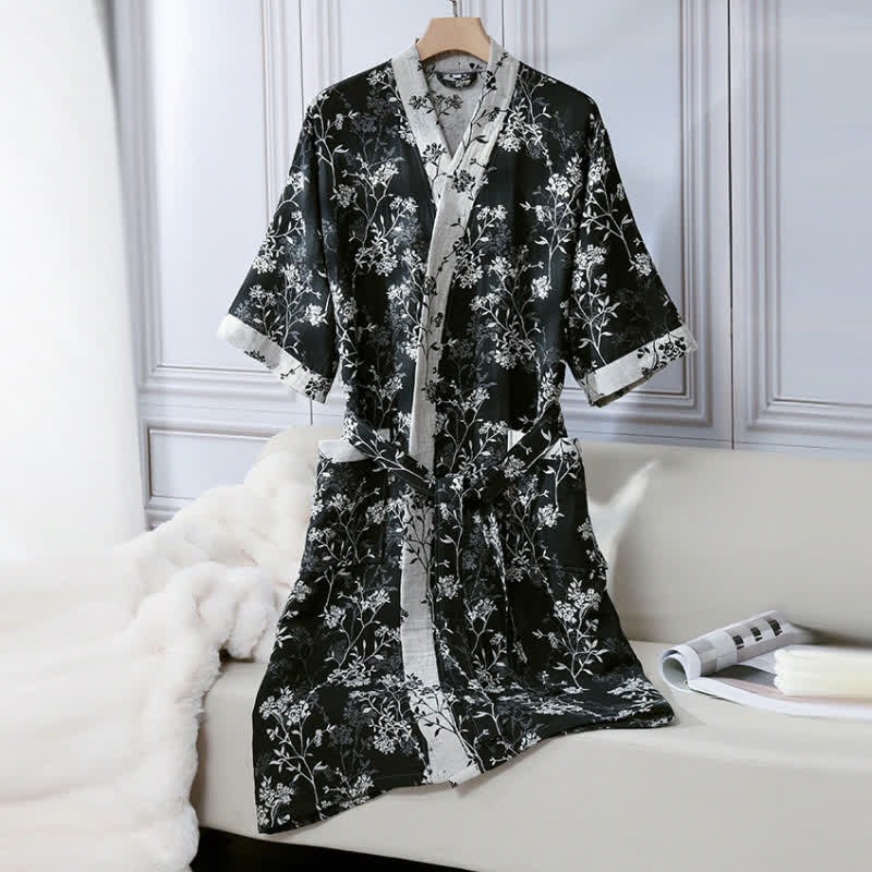 Accappatoio in garza di cotone jacquard con kimono floreale vintage