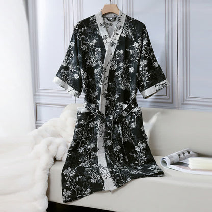 Accappatoio in garza di cotone jacquard con kimono floreale vintage