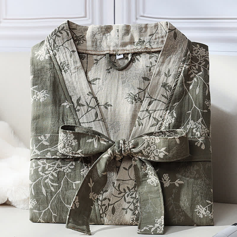 Accappatoio in garza di cotone jacquard con kimono floreale vintage