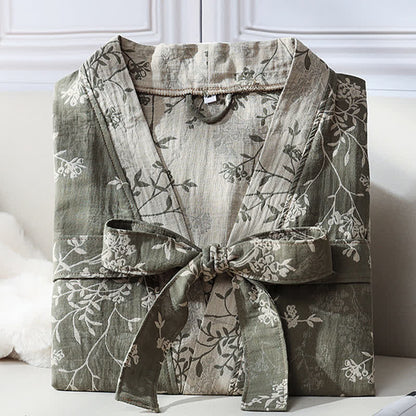 Accappatoio in garza di cotone jacquard con kimono floreale vintage