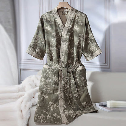 Accappatoio in garza di cotone jacquard con kimono floreale vintage