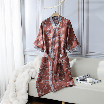 Accappatoio in garza di cotone jacquard con kimono floreale vintage