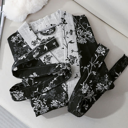 Accappatoio in garza di cotone jacquard con kimono floreale vintage