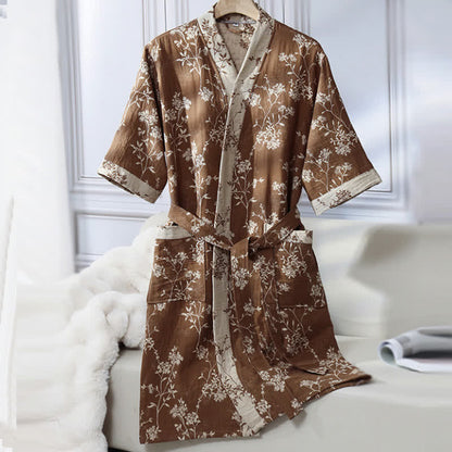 Accappatoio in garza di cotone jacquard con kimono floreale vintage