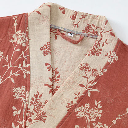 Accappatoio in garza di cotone jacquard con kimono floreale vintage