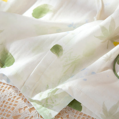 Pigiama regolabile in kimono di garza di cotone con stampa a foglie