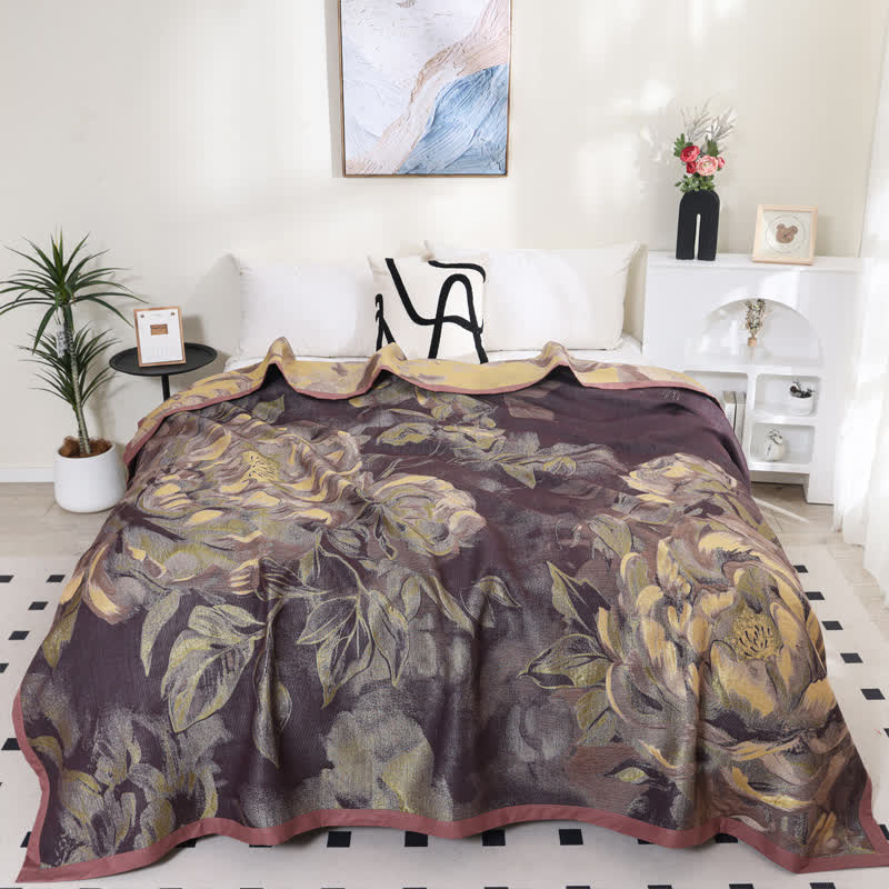 Elegante trapunta reversibile traspirante in garza di cotone floreale