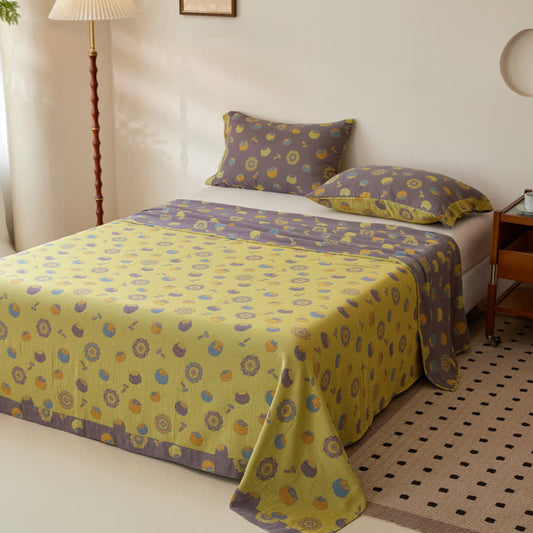 Copriletto reversibile in garza di cotone tinto in filo color cachi vintage