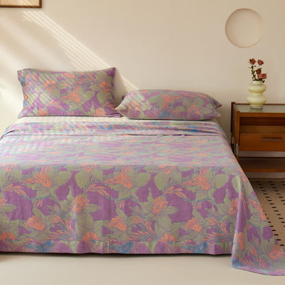 Copriletto reversibile in garza di cotone tinto in filo Vintage Lily