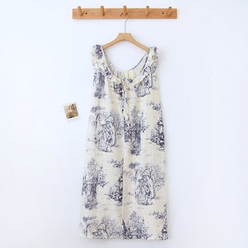 Canotta da notte con volant in garza di cotone con stampa paesaggio vintage - Viola - Camicia da notte - XL - image 0