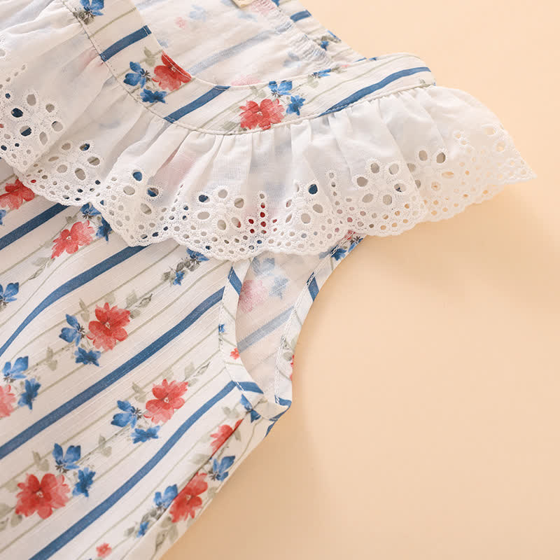 Camicia da notte senza maniche in garza di cotone a righe floreali