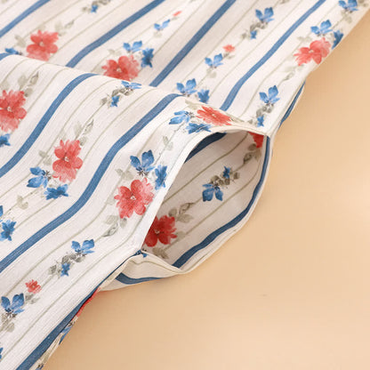 Camicia da notte senza maniche in garza di cotone a righe floreali