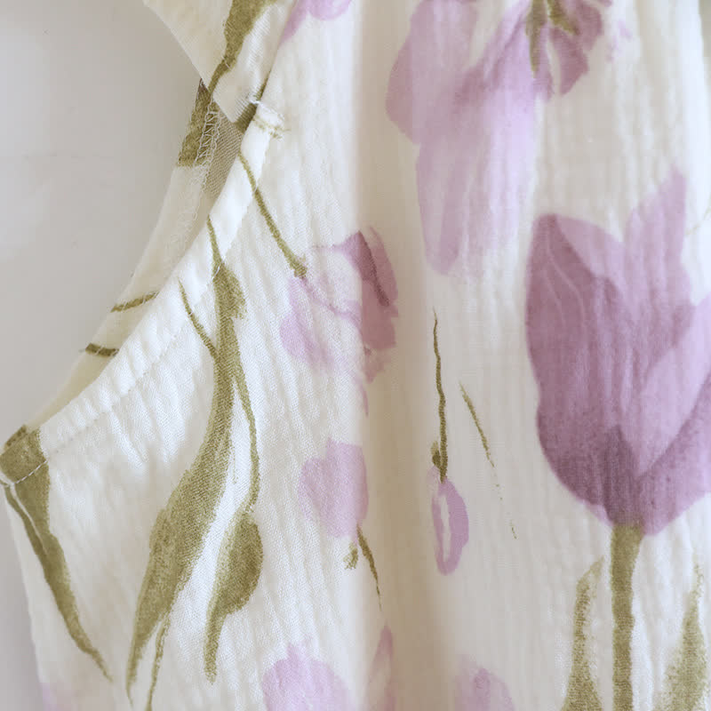 Camicia da notte imbottita in garza di cotone con stampa a tulipano