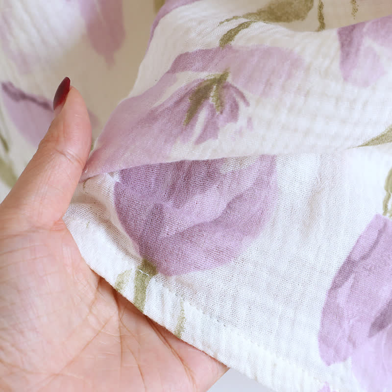 Camicia da notte imbottita in garza di cotone con stampa a tulipano