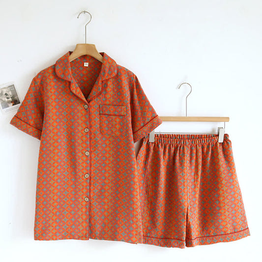 Pigiama in garza di cotone con motivo vintage arancione