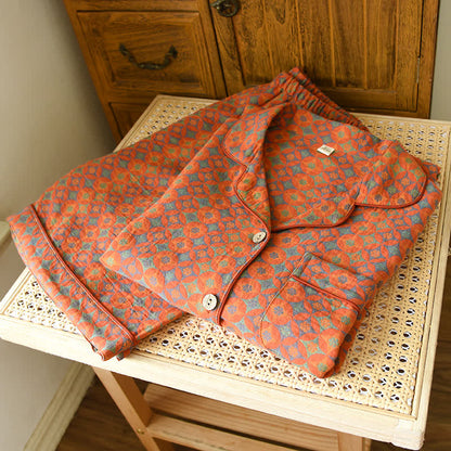 Pigiama in garza di cotone con motivo vintage arancione