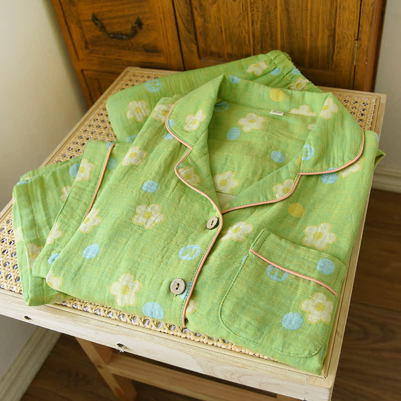 Pigiama rustico in cotone tinto in filo con revers jacquard