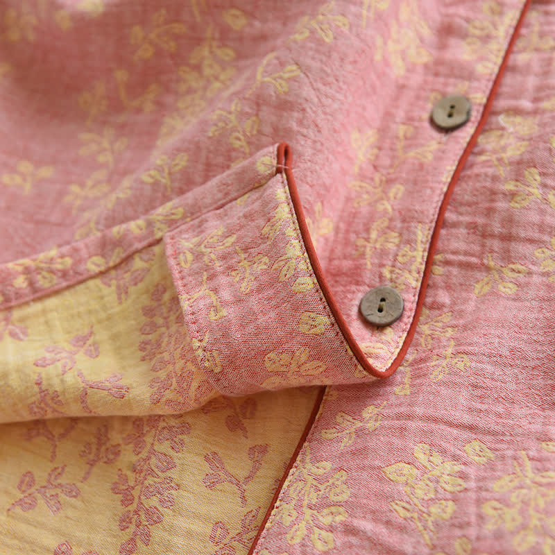 Pigiama con revers in jacquard tinto in filo di cotone floreale