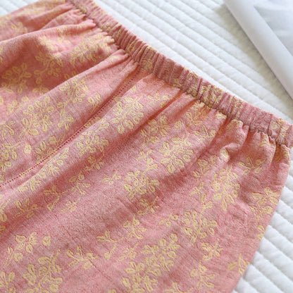 Pigiama con revers in jacquard tinto in filo di cotone floreale