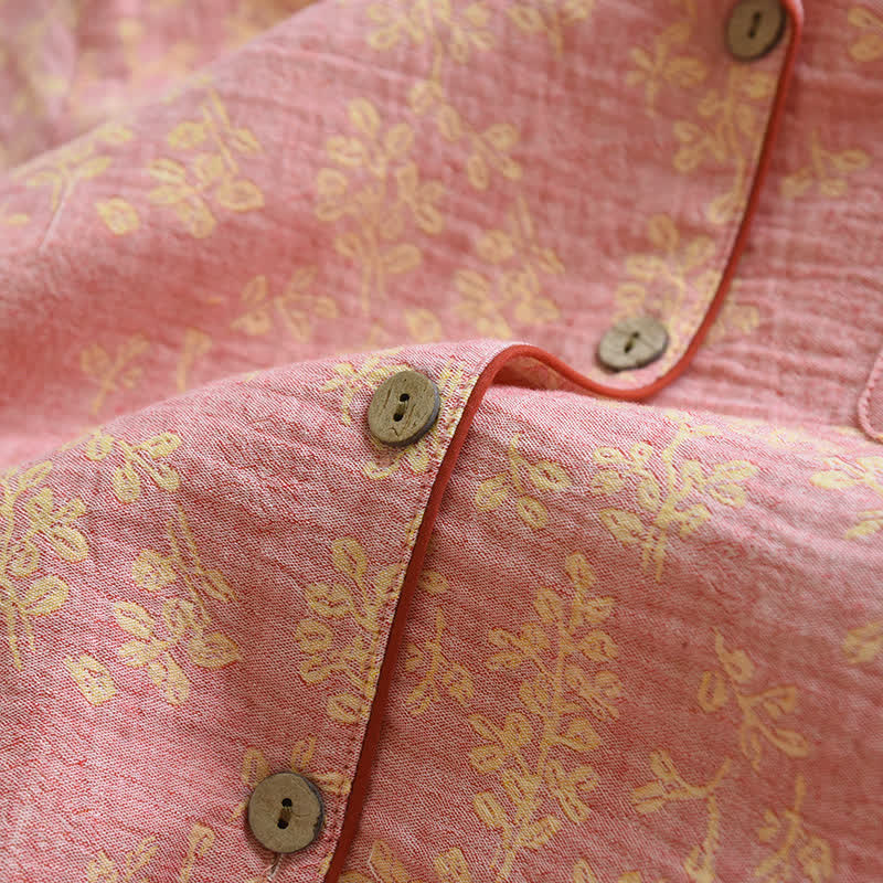 Pigiama con revers in jacquard tinto in filo di cotone floreale