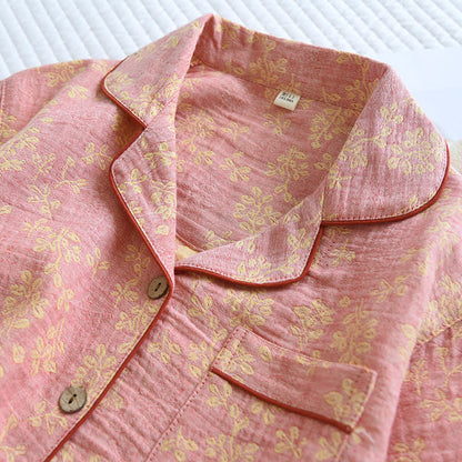 Pigiama con revers in jacquard tinto in filo di cotone floreale