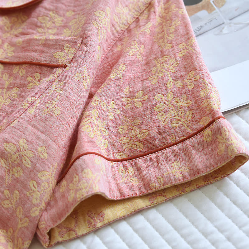 Pigiama con revers in jacquard tinto in filo di cotone floreale