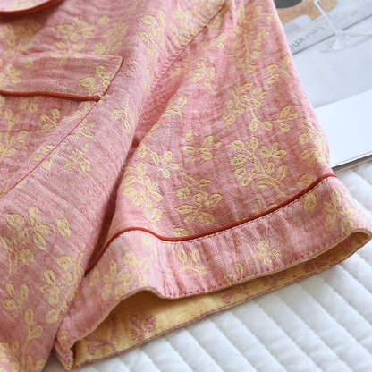 Pigiama con revers in jacquard tinto in filo di cotone floreale