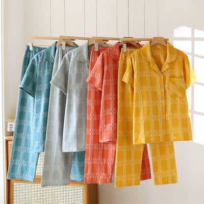 Completo da casa unisex in cotone tinto in filo a quadri