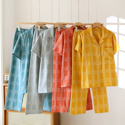 Completo da casa unisex in cotone tinto in filo a quadri