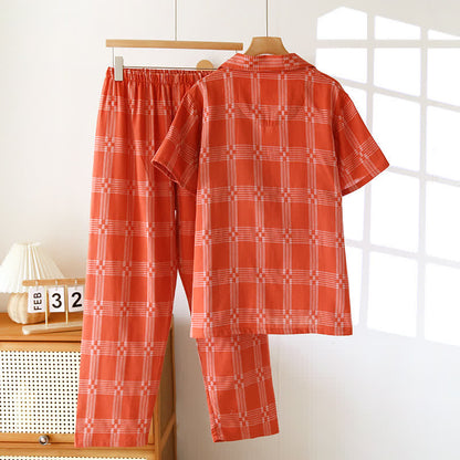Completo da casa unisex in cotone tinto in filo a quadri